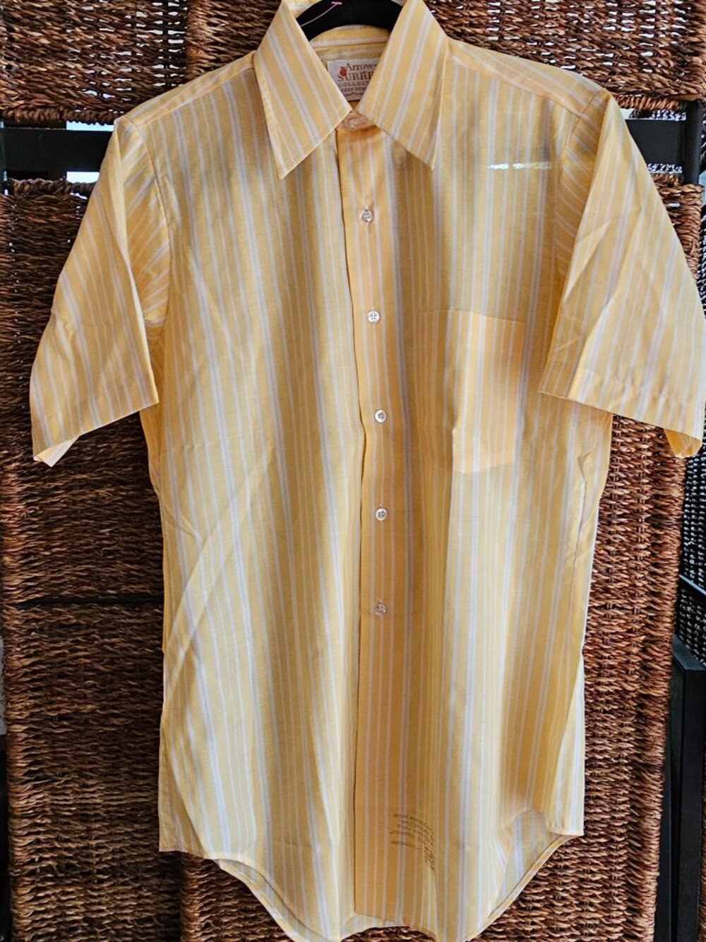 Arrow Men's Surrey Sanforized Plus 2 Button Down yellow & white stripe Shirt